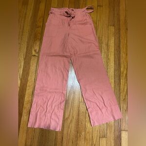 Mason & Belle Womens Coral Linen Blend Tie Waist Wide Leg Pants Small